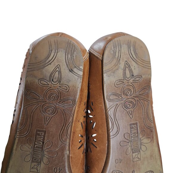 Pikolinos Alcoi Brown Leather Cutout Ballet Flats Size 40 US 9-9.5 Tan Floral - Picture 7 of 12